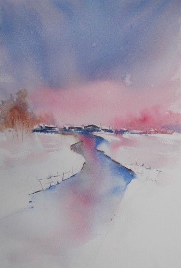 Pintura intitulada "winter landscape 6" por Giorgio Gosti, Obras de arte originais, Aquarela