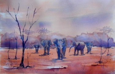 Pintura intitulada "elephants" por Giorgio Gosti, Obras de arte originais, Aquarela