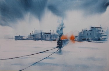 Painting titled "trains 20" by Giorgio Gosti, Original Artwork, Watercolor
