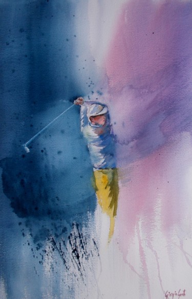 Peinture intitulée "golf player 2" par Giorgio Gosti, Œuvre d'art originale, Aquarelle