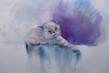 Ζωγραφική με τίτλο "kitty 2" από Giorgio Gosti, Αυθεντικά έργα τέχνης, Ακουαρέλα