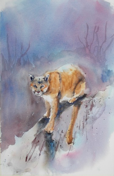 Painting titled "puma" by Giorgio Gosti, Original Artwork, Watercolor