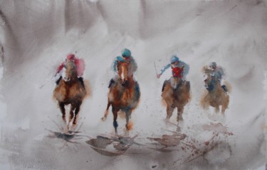 Painting titled "the horse race 16" by Giorgio Gosti, Original Artwork, Watercolor