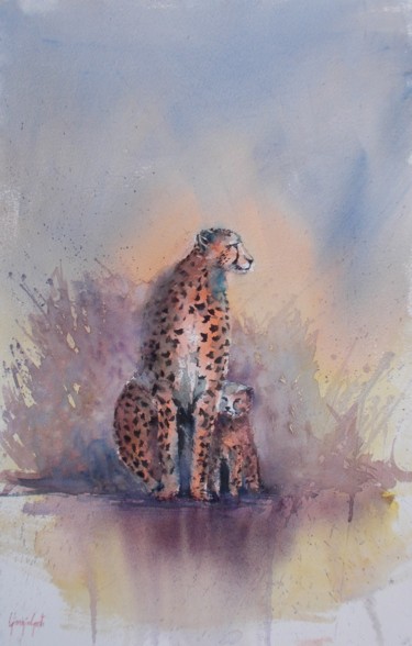 Pintura intitulada "cheetah 4" por Giorgio Gosti, Obras de arte originais, Aquarela