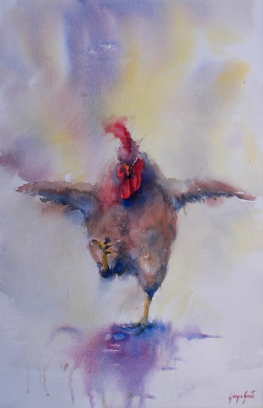 Картина под названием "rooster 13" - Giorgio Gosti, Подлинное произведение искусства, Акварель