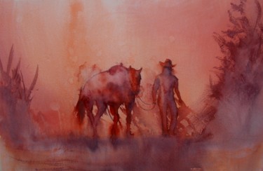 Painting titled "cowgirl" by Giorgio Gosti, Original Artwork, Watercolor