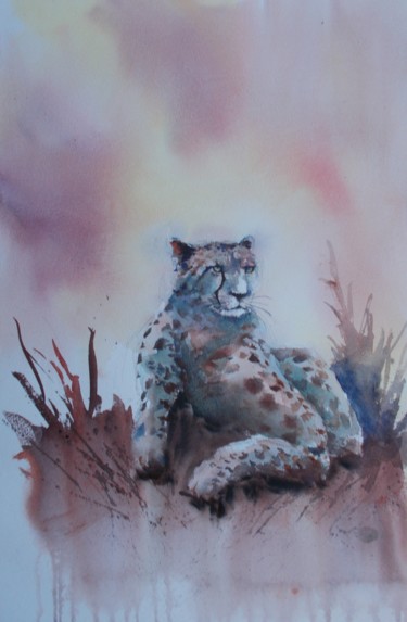 Pintura intitulada "cheetah 5" por Giorgio Gosti, Obras de arte originais, Aquarela