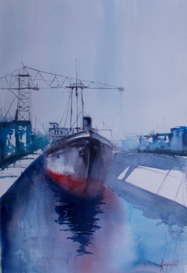 Peinture intitulée "shipyard 8" par Giorgio Gosti, Œuvre d'art originale, Aquarelle