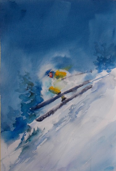 Painting titled "the skier 3" by Giorgio Gosti, Original Artwork, Watercolor