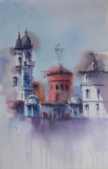 Malerei mit dem Titel "Moulin Rouge" von Giorgio Gosti, Original-Kunstwerk, Aquarell