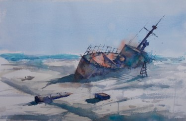 Painting titled "ship wreck" by Giorgio Gosti, Original Artwork, Watercolor
