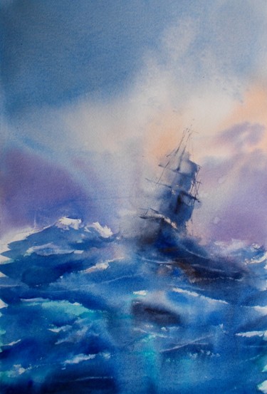 Peinture intitulée "boat in the storm" par Giorgio Gosti, Œuvre d'art originale, Aquarelle