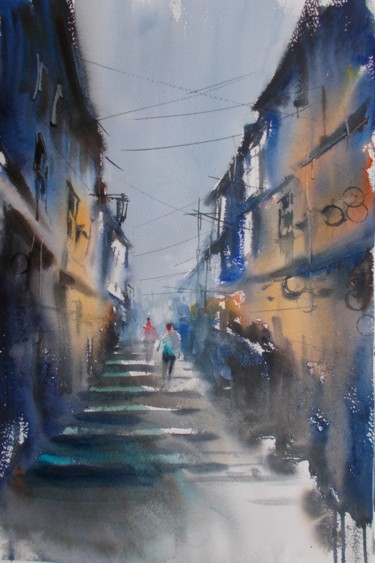 Painting titled "an imaginary city 50" by Giorgio Gosti, Original Artwork, Watercolor