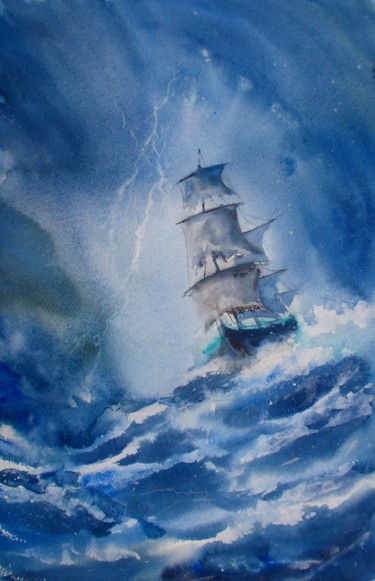 Peinture intitulée "sailing ship in the…" par Giorgio Gosti, Œuvre d'art originale, Aquarelle