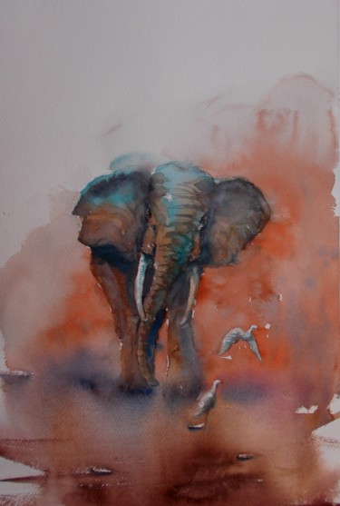 Painting titled "elephant 4" by Giorgio Gosti, Original Artwork, Watercolor