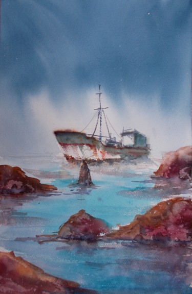 Ζωγραφική με τίτλο "ship wreck 2" από Giorgio Gosti, Αυθεντικά έργα τέχνης, Ακουαρέλα
