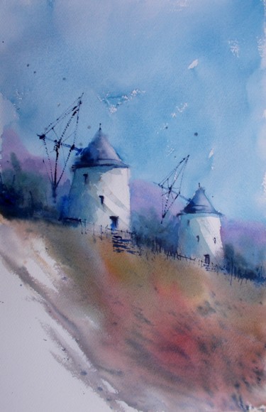 Painting titled "windmill 3" by Giorgio Gosti, Original Artwork, Watercolor
