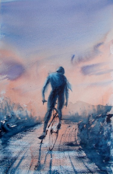 Painting titled "cycling 4" by Giorgio Gosti, Original Artwork, Watercolor