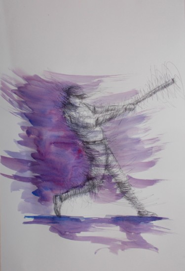 Painting titled "baseball player 6" by Giorgio Gosti, Original Artwork, Ballpoint pen