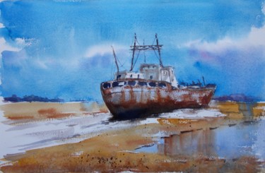 Картина под названием "ship wreck 3" - Giorgio Gosti, Подлинное произведение искусства, Акварель