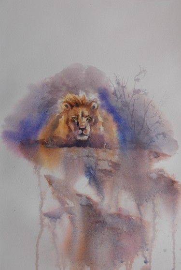 Painting titled "lion 3" by Giorgio Gosti, Original Artwork, Watercolor