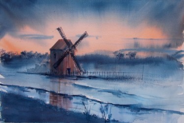 Painting titled "windmill 4" by Giorgio Gosti, Original Artwork, Watercolor