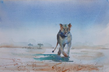 Картина под названием "lioness 2" - Giorgio Gosti, Подлинное произведение искусства, Акварель