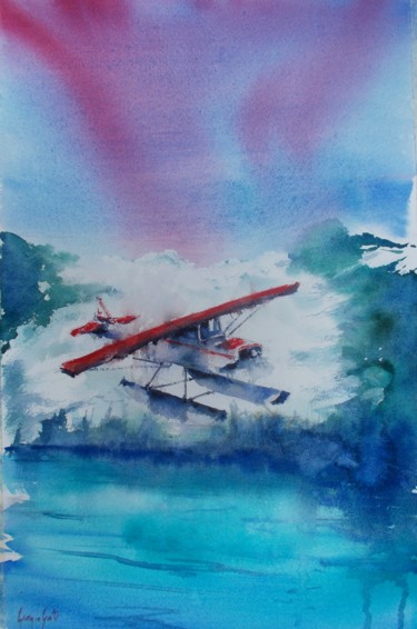 Painting titled "seaplane" by Giorgio Gosti, Original Artwork, Watercolor