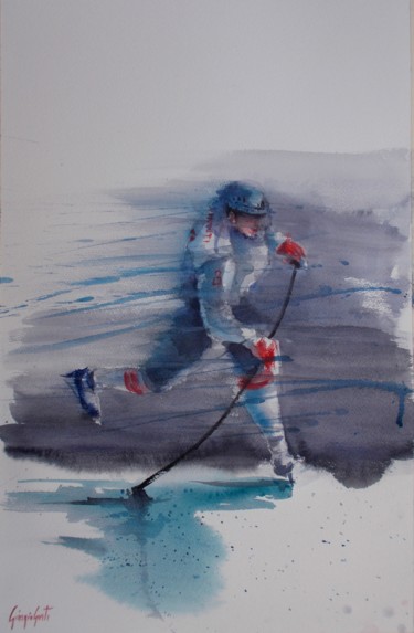 Painting titled "hockey player 5" by Giorgio Gosti, Original Artwork, Watercolor