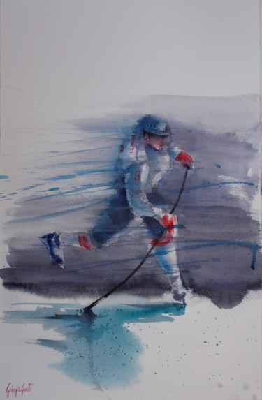 hockey player 5 Ζωγραφική με τίτλο "hockey player 5" από Giorgio Gosti, Αυθεντικά έργα τέχνης, Ακουαρέλα