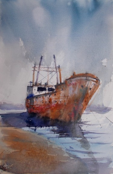 Schilderij getiteld "ship wreck 4" door Giorgio Gosti, Origineel Kunstwerk, Aquarel