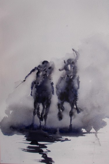 Painting titled "the horse race 18" by Giorgio Gosti, Original Artwork, Watercolor