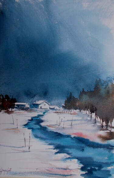 Painting titled "winter landscape 8" by Giorgio Gosti, Original Artwork, Watercolor