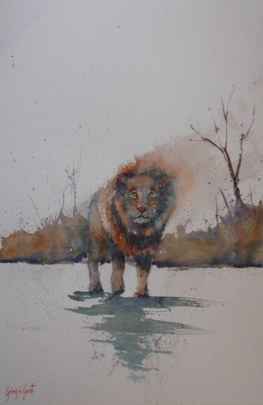 Malerei mit dem Titel "lion 4" von Giorgio Gosti, Original-Kunstwerk, Aquarell