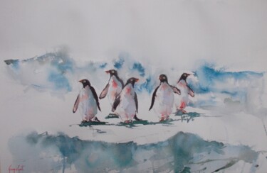 Painting titled "penguins 2" by Giorgio Gosti, Original Artwork, Watercolor