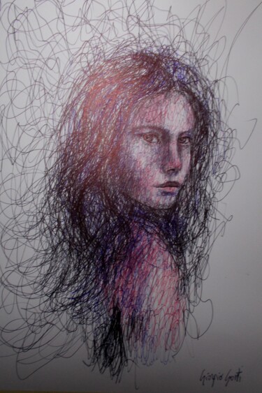 Drawing titled "young girl 30" by Giorgio Gosti, Original Artwork, Ballpoint pen