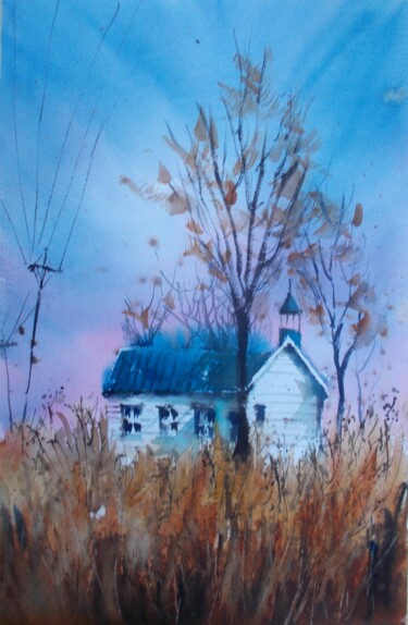 Painting titled "countryside landsca…" by Giorgio Gosti, Original Artwork, Watercolor