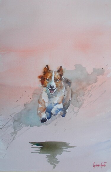 Painting titled "running dog" by Giorgio Gosti, Original Artwork, Watercolor