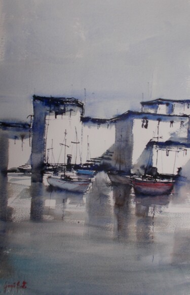 Картина под названием "little harbour" - Giorgio Gosti, Подлинное произведение искусства, Акварель