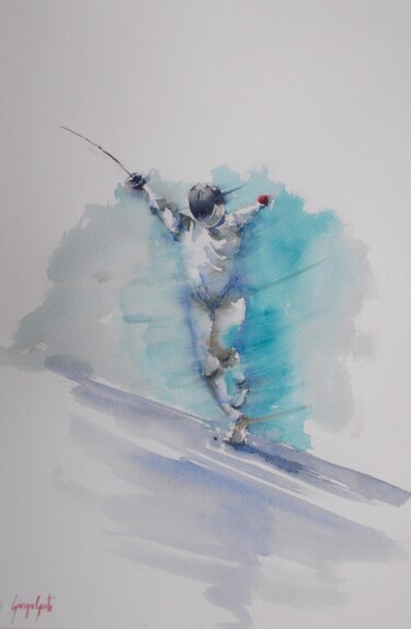 Painting titled "fencer" by Giorgio Gosti, Original Artwork, Watercolor