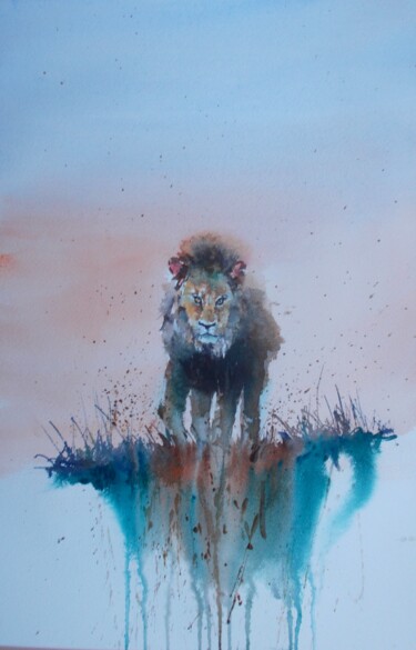 Painting titled "lion 5" by Giorgio Gosti, Original Artwork, Watercolor