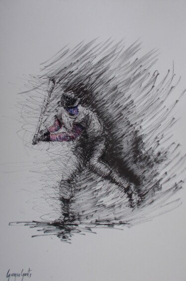 Drawing titled "baseball player 12" by Giorgio Gosti, Original Artwork, Ballpoint pen
