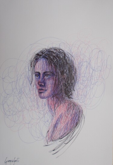 Drawing titled "young girl 35" by Giorgio Gosti, Original Artwork, Ballpoint pen