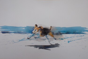 Painting titled "running dog 2" by Giorgio Gosti, Original Artwork, Watercolor
