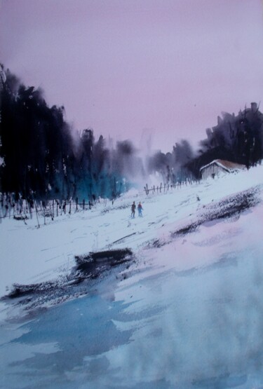 Painting titled "winter landscape 10" by Giorgio Gosti, Original Artwork, Watercolor