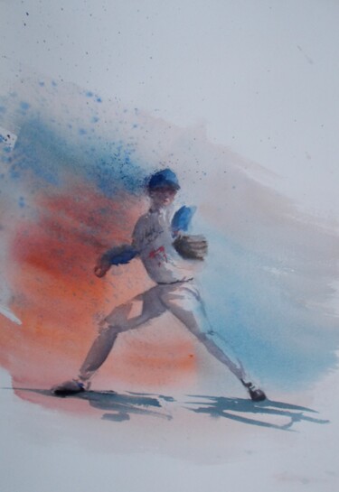 Painting titled "baseball player 13" by Giorgio Gosti, Original Artwork, Watercolor
