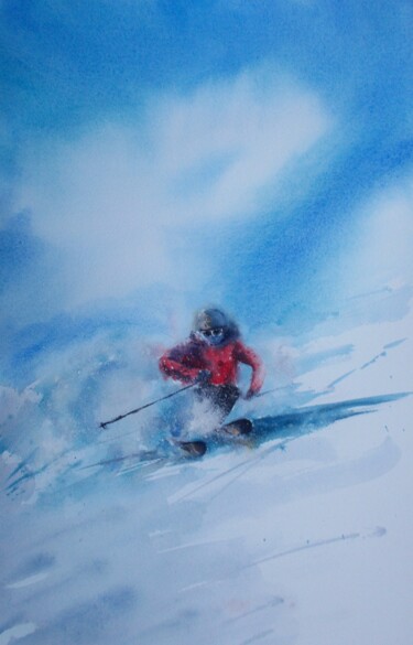 Painting titled "the skier 4" by Giorgio Gosti, Original Artwork, Watercolor
