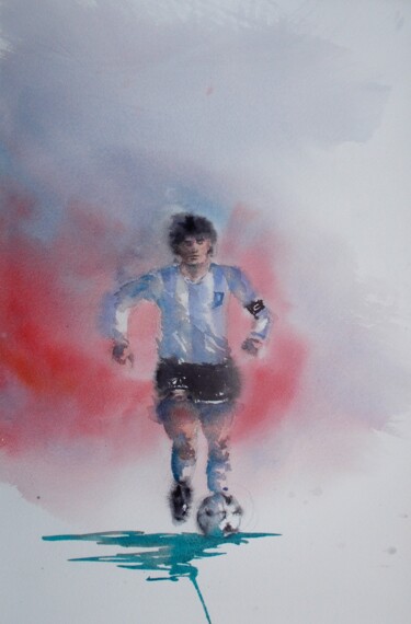 Malerei mit dem Titel "Maradona 2" von Giorgio Gosti, Original-Kunstwerk, Aquarell