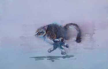 Painting titled "running cat 2" by Giorgio Gosti, Original Artwork, Watercolor