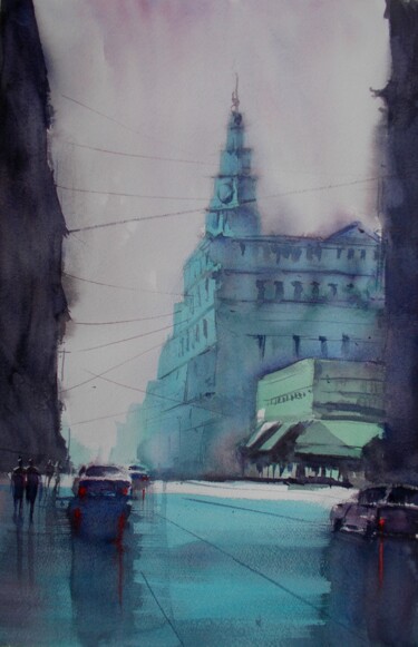 Painting titled "an imaginary city 56" by Giorgio Gosti, Original Artwork, Watercolor
